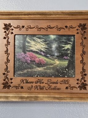 American Made "Where He Leads, I Will Follow" Cherry Wood frame, P Graham Dunn